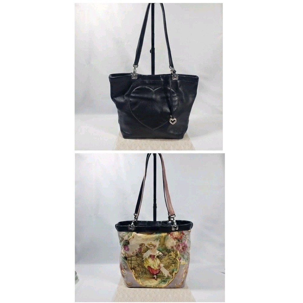 Y2K Brighton Jodi Leather Handbag Purse Black Reversible French Country Tote